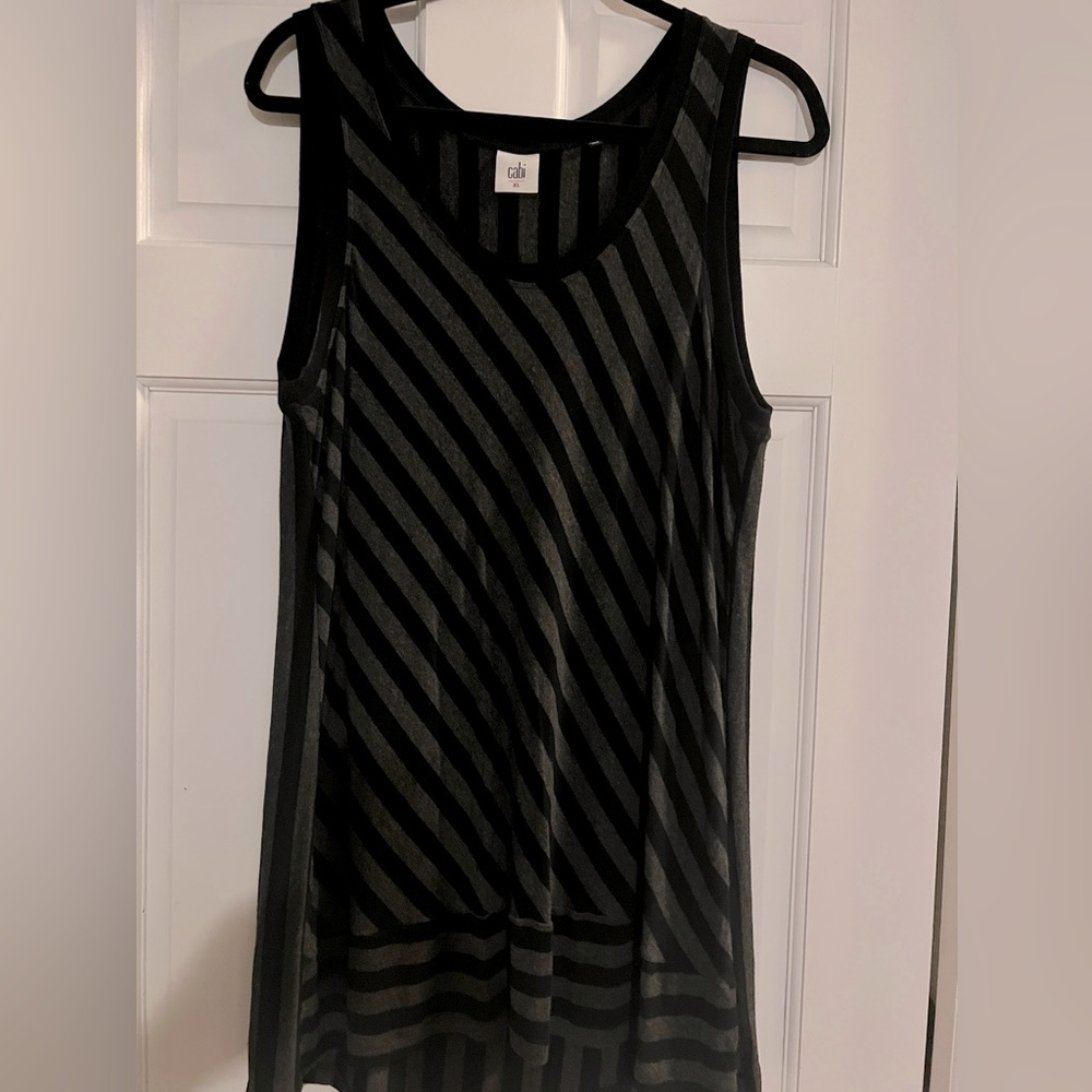 CAbi Aligned Striped Black and Charcoal Gray Tank Tunic Top